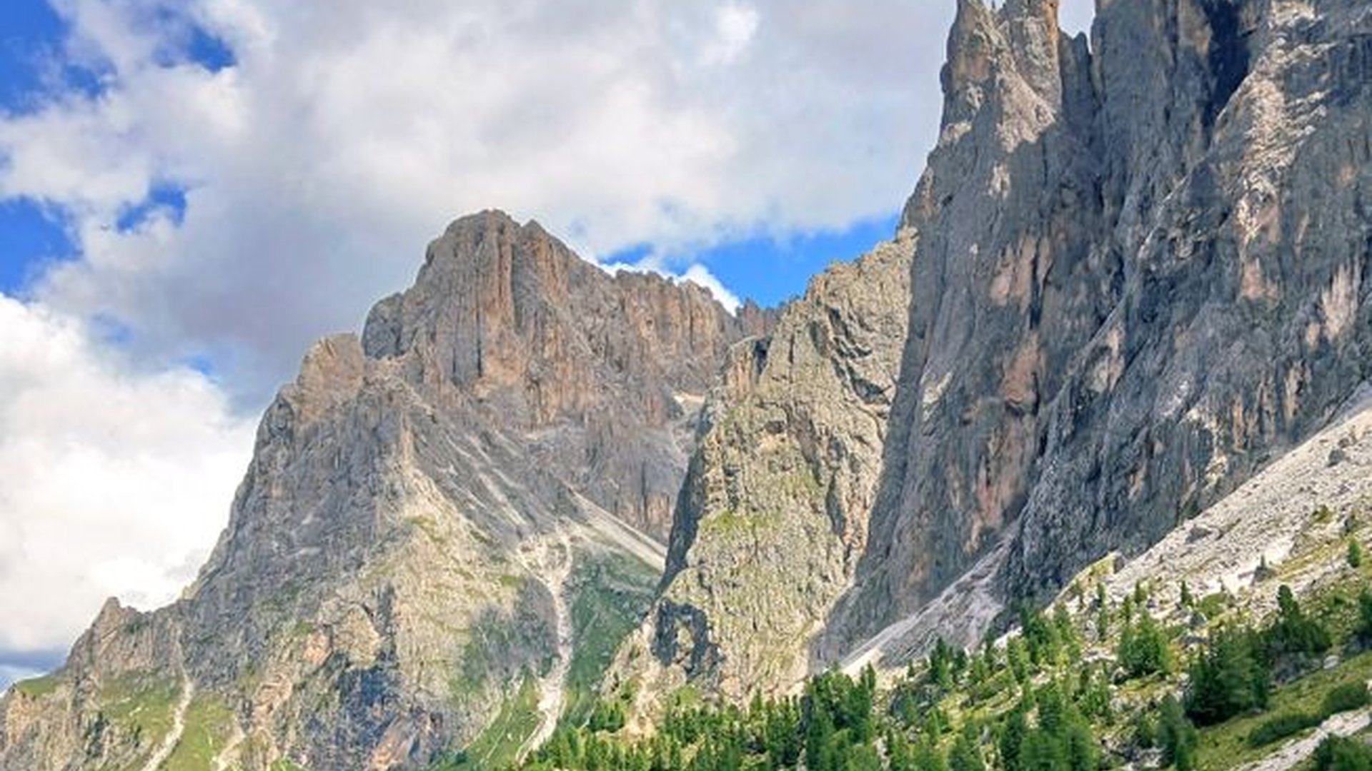 Dolomite peaks sunlit limestone cliffs alpine vall